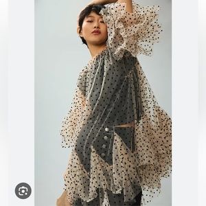 Maeve Sheer Polka Dot Mini Dress in Black and Cream